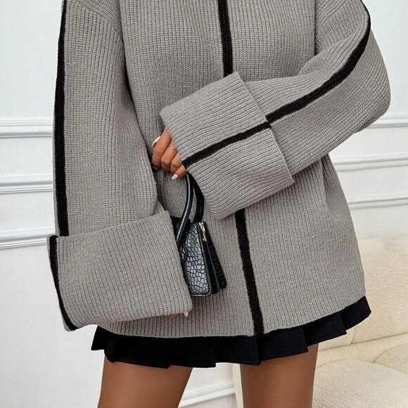 Fall Winter Women's Casual Fold Cuff Turtleneck Sweater top - Picture 5 of 6